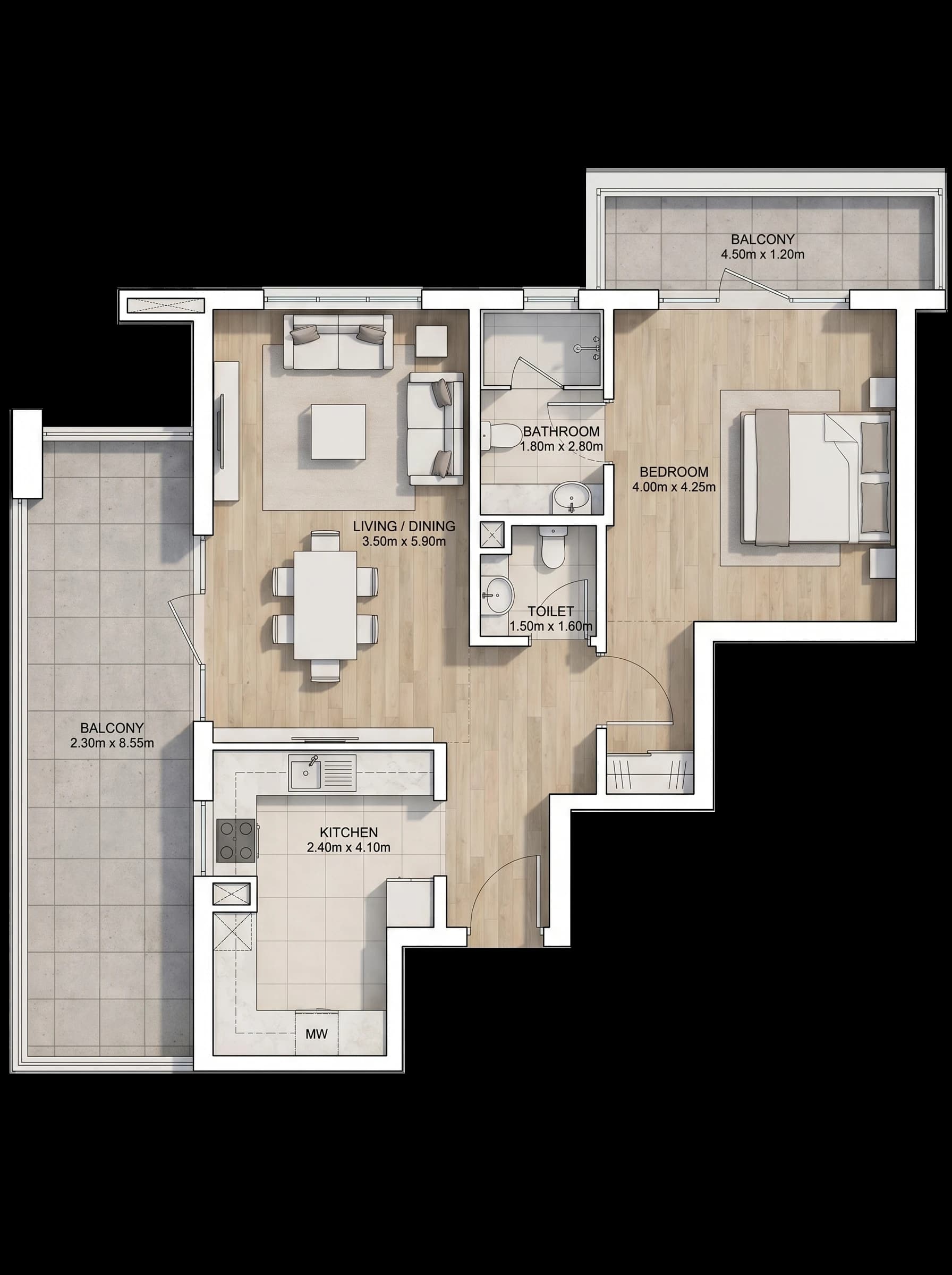 1 Bedroom Floor Plan